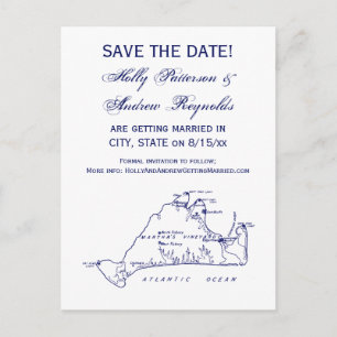 Martha's Vineyard  Map #1 Navy Blue Aankondigingskaart