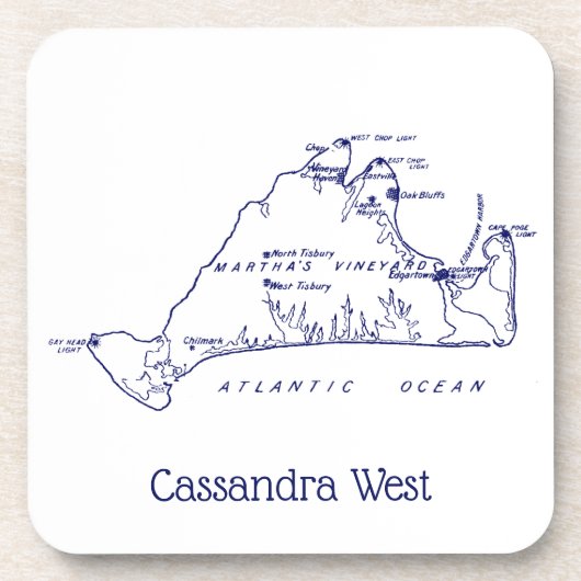 Martha's Vineyard  Map #1 Navy Blue Drankjes Onderzetter (Voorkant)