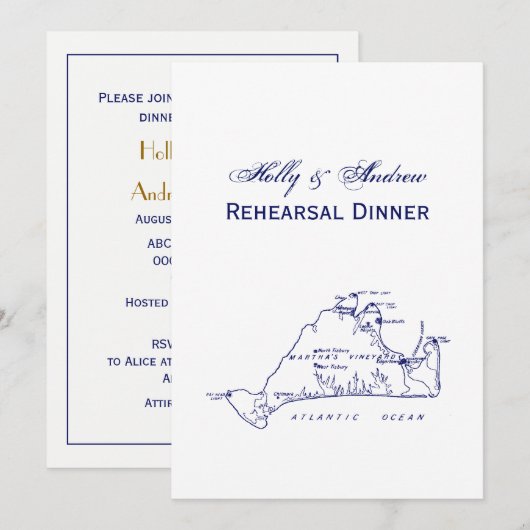 Martha's Vineyard  Map #1 Navy Blue Kaart (Voorkant / Achterkant)