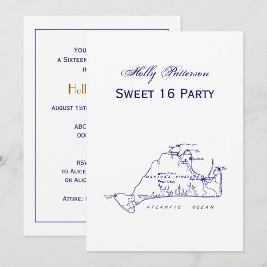 Martha's Vineyard Map #1 Navy Blue Kaart (Voorkant / Achterkant)