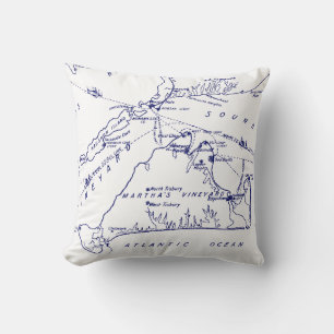 Martha's Vineyard  Map #1 Navy Blue Kussen