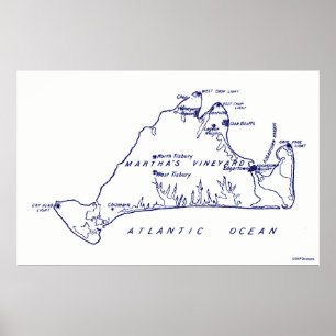 Martha's Vineyard Map #1 Navy Blue Poster