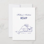 Martha's Vineyard  Map #1 Navy Blue RSVP Kaartje (Voorkant)