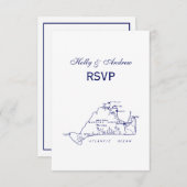 Martha's Vineyard  Map #1 Navy Blue RSVP Kaartje (Voorkant / Achterkant)