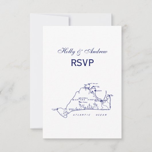 Martha's Vineyard  Map #1 Navy Blue RSVP Kaartje (Voorkant)