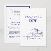Martha's Vineyard  Map #1 Navy Blue RSVP Kaartje (Voorkant / Achterkant)