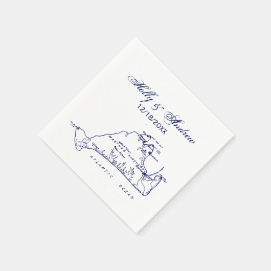 Martha's Vineyard Map #1 Navy Blue Servetten (Hoek)