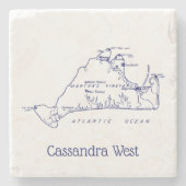 Martha's Vineyard Map #1 Navy Blue Stenen Onderzetter (Voorkant)