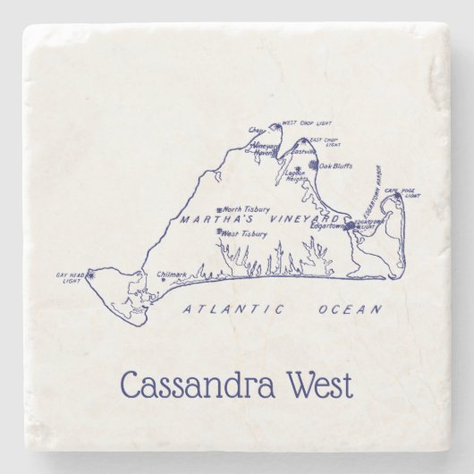 Martha's Vineyard  Map #1 Navy Blue Stenen Onderzetter (Voorkant)