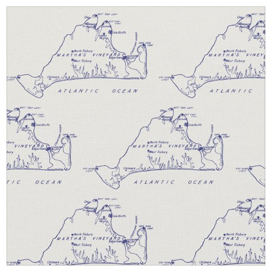 Martha's Vineyard  Map #1 Navy Blue Stof (Close Up)