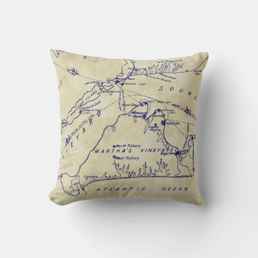 Martha's Vineyard  Map #1 Navy Blue Tea Stn Kussen (Voorkant)