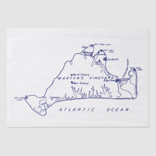Martha's Vineyard  Map #1 Navy Blue Tissuepapier (Voorkant)
