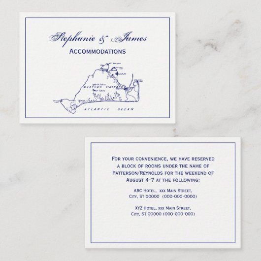 Martha's Vineyard  Map #1 Navy Blue Visitekaartje (Voorkant / Achterkant)
