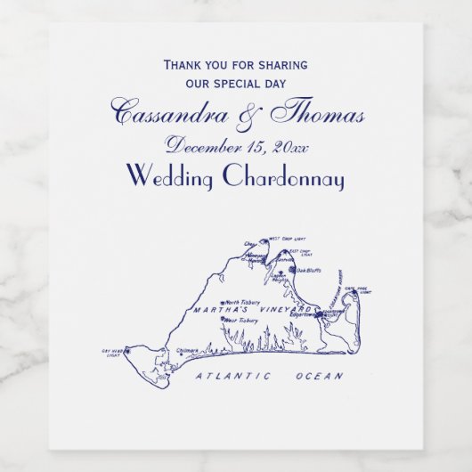 Martha's Vineyard  Map #1 Navy Blue Wijn Etiket (Enkel label)