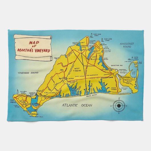 Martha's Vineyard Map Theedoek (Horizontaal)