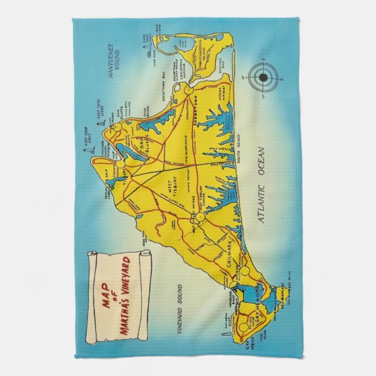 Martha's Vineyard Map Theedoek (Verticaal)