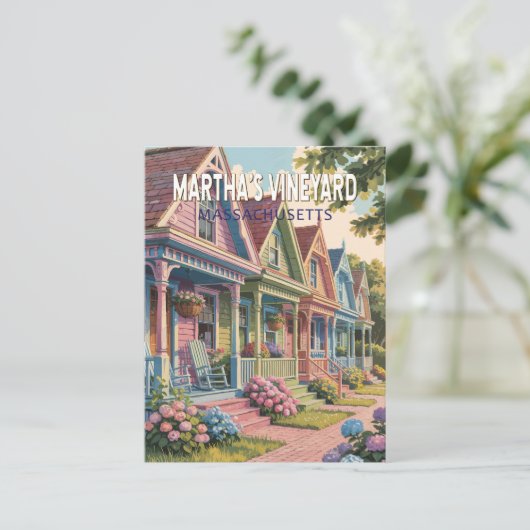 Martha's Vineyard Massachusetts Illustratie Retro Briefkaart (Staand voorkant)