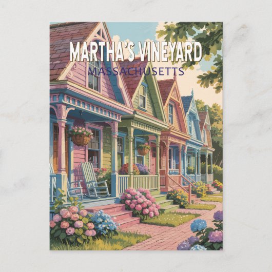 Martha's Vineyard Massachusetts Illustratie Retro Briefkaart (Voorkant)