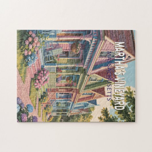 Martha's Vineyard Massachusetts Illustratie Retro Legpuzzel (Horizontaal)