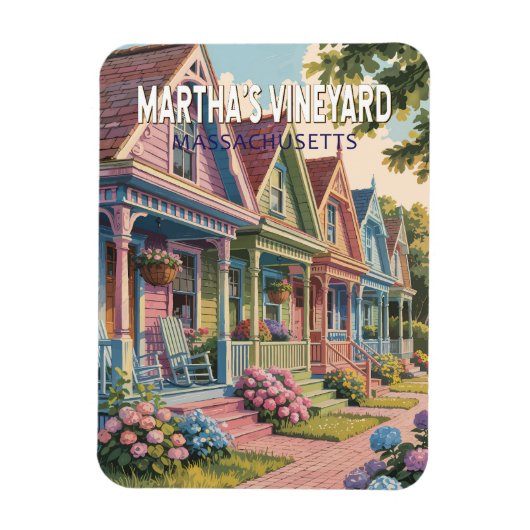 Martha's Vineyard Massachusetts Illustratie Retro Magneet (Verticaal)