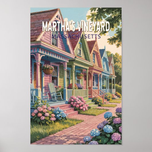 Martha's Vineyard Massachusetts Illustratie Retro Poster (Voorkant)