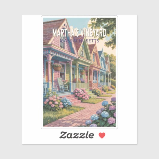 Martha's Vineyard Massachusetts Illustratie Retro Sticker (Vel)