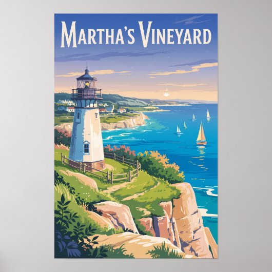 Martha's Vineyard Massachusetts Vuurtoren Reizen Poster (Voorkant)