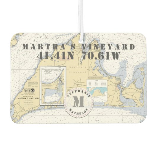 Martha's Vineyard Nautical Chart Monogram Luchtverfrisser (Voorkant)