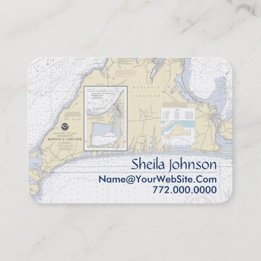 Martha's Vineyard Nautical Chart Schoon Fris Visitekaartje (Achterkant)