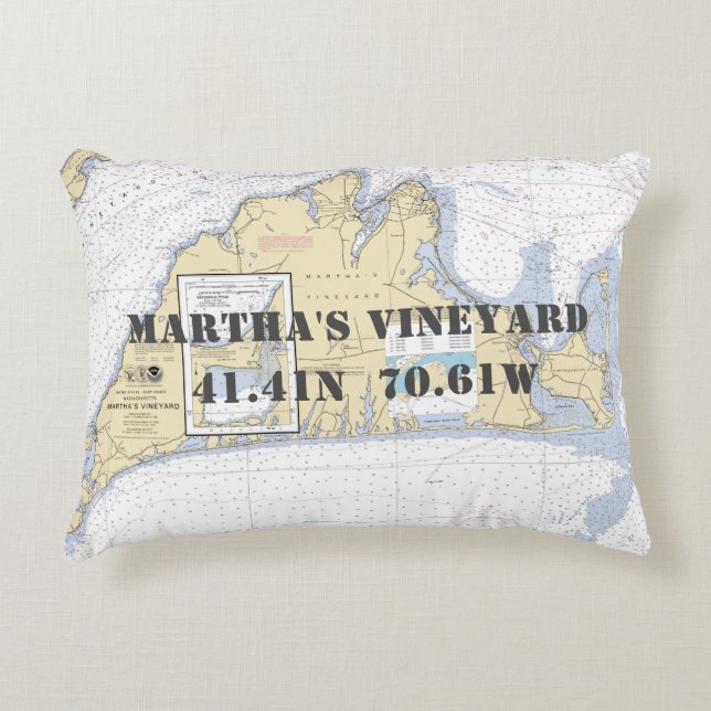 Martha's Vineyard Nautical Chart Theme Accent Kussen (Voorkant)