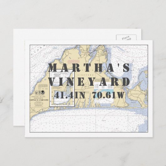 Martha's Vineyard Nautical Latitude Longitude Briefkaart (Voorkant / Achterkant)