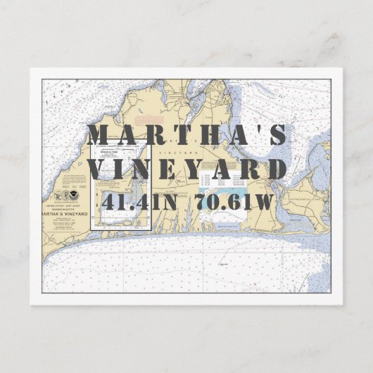 Martha's Vineyard Nautical Latitude Longitude Briefkaart (Voorkant)