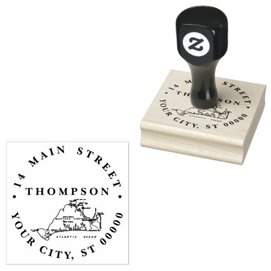 Martha's Vineyard Oude Kaart #1 Naam Retouradres Rubberstempel (Gestempeld)