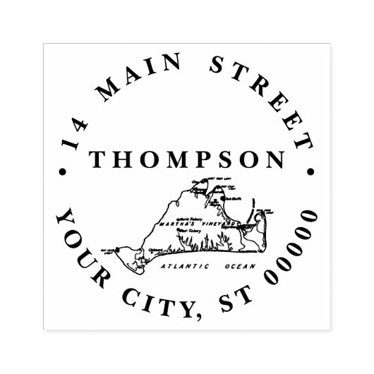 Martha's Vineyard Oude Kaart #1 Naam Retouradres Rubberstempel (Afrduk)