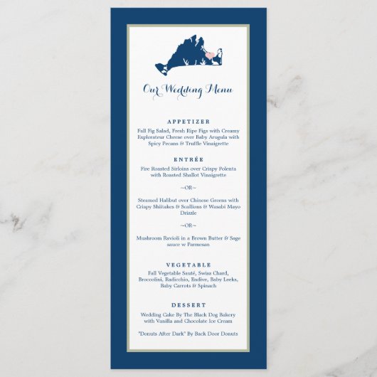 Martha's Vineyard Pink and Blue Wedding Dinner me Menu (Voorkant)