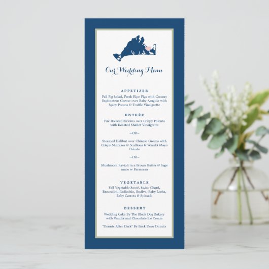 Martha's Vineyard Pink and Blue Wedding Dinner me Menu (Staand voorkant)