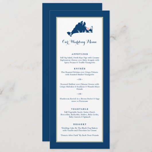 Martha's Vineyard Pink and Blue Wedding Dinner me Menu (Voorkant / Achterkant)