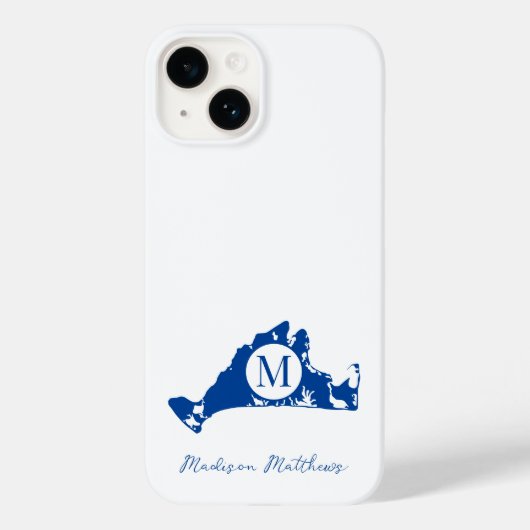 Martha's Vineyard Simple Map Blue Name Case-Mate iPhone Case (Achterkant)