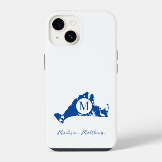 Martha's Vineyard Simple Map Blue Name iPhone Hoesje (Achterkant)