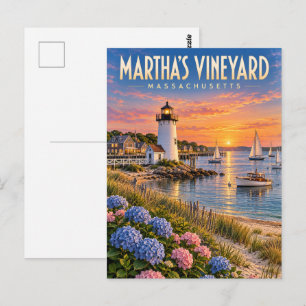 Martha's Vineyard Sunset Lighthouse Massachusetts Briefkaart