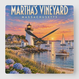 Martha's Vineyard Sunset Lighthouse Massachusetts Vierkante Klok