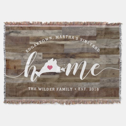 Martha's Vineyard Thuisstad Gepersonaliseerde Hout Deken (Voorkant)