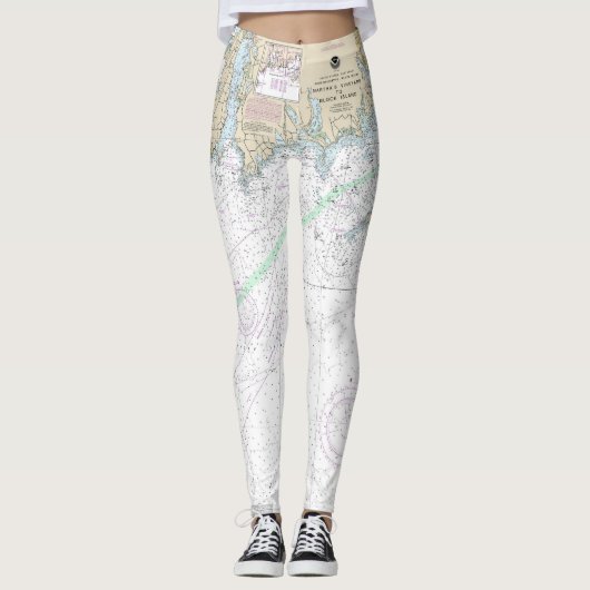 Martha's Vineyard to Block Island Nautische kaart Leggings (Voorkant)