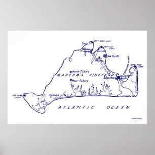 Martha's Vineyard Vintage Kaart #1 Marineblauw Poster