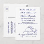 Martha's Vineyard Vintage Kaart #1 Navyblauw (Voorkant / Achterkant)