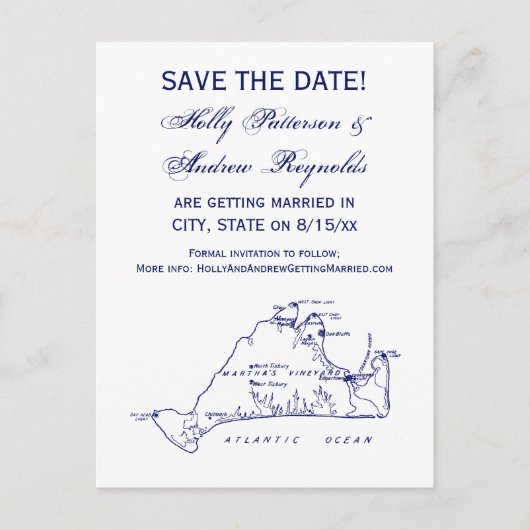 Martha's Vineyard Vintage Kaart #1 Navyblauw (Voorkant)
