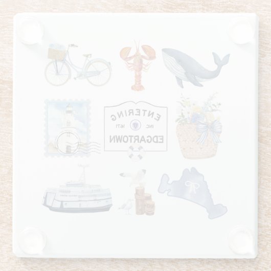 Martha's Vineyard Waterverf Icons Glazen Onderzetter (Achterkant)