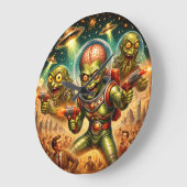 Martiaanse Mayhem Retro Sci-Fi Grote Klok (Hoek)