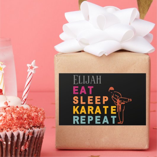 Martial Art Black Karate Silhouette Modern Name Rechthoekige Sticker (Feest)