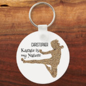 Martial Art Karate Silhouette , gepersonaliseerd Sleutelhanger (Voorkant)